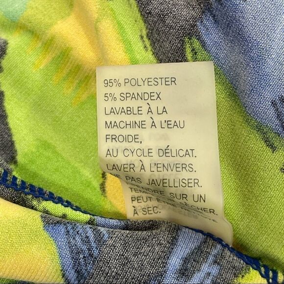 Peter Nygard Blouse Floral Blue Yellow Green V- Neck Stretchy Women's M Petite - Picture 5 of 9